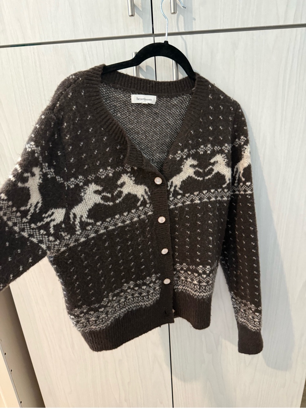 Heartloom Horse Fair Isle Cardigan Brown Cream Button Front